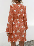 V Neck Bell Sleeve Printed Midi Dress_CWDSD11620