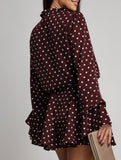 Polka Dot V Neck Long Sleeve Midi Dress_CWDSD11627