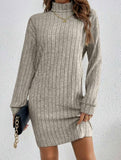 Stylish brushed striped turtleneck long-sleeved dress_CWDSD11629