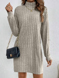 Stylish brushed striped turtleneck long-sleeved dress_CWDSD11629