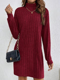 Stylish brushed striped turtleneck long-sleeved dress_CWDSD11629