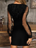 Women's mesh sequin patchwork dress