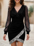 Women's mesh sequin patchwork dress