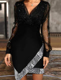 Women's mesh sequin patchwork dress