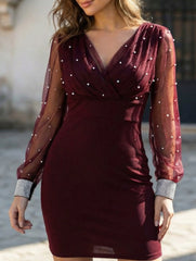 Women's Mesh Beaded Dress - Slim Fit and Sexy
