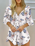 Women's V-neck button-down striped shirt dress_CWDSD11635