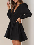 Slimming deep V-neck pleated dress for women