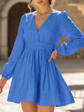 Slimming deep V-neck pleated dress for women