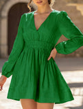 Slimming deep V-neck pleated dress for women