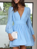 Slimming deep V-neck pleated dress for women