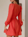 Slimming deep V-neck pleated dress for women