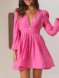 Slimming deep V-neck pleated dress for women