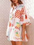Comfortable bell-sleeved ethnic-style loose dress