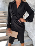 Solid color cross shirt dress for women