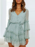 Lace-trimmed, belted, fitted chiffon dress for women