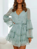 Lace-trimmed, belted, fitted chiffon dress for women