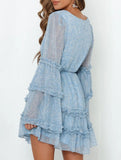 Lace-trimmed, belted, fitted chiffon dress for women
