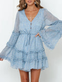 Lace-trimmed, belted, fitted chiffon dress for women