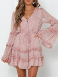 Lace-trimmed, belted, fitted chiffon dress for women