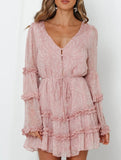 Lace-trimmed, belted, fitted chiffon dress for women