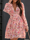 Floral Print Puff Sleeve Chiffon Dress for Women