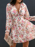 Floral Print Puff Sleeve Chiffon Dress for Women