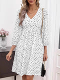 Polka Dot V Neck High Waist Midi Dress