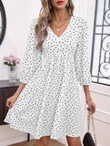Polka Dot V Neck High Waist Midi Dress
