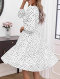 Polka Dot V Neck High Waist Midi Dress