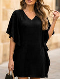 Solid Loose Ruffle V Neck Flowy Dress