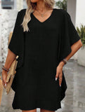 Solid Loose Ruffle V Neck Flowy Dress