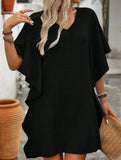 Solid Loose Ruffle V Neck Flowy Dress