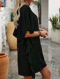 Solid Loose Ruffle V Neck Flowy Dress