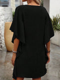 Solid Loose Ruffle V Neck Flowy Dress