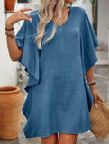 Solid Loose Ruffle V Neck Flowy Dress
