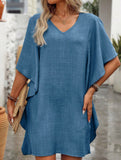 Solid Loose Ruffle V Neck Flowy Dress