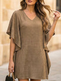 Solid Loose Ruffle V Neck Flowy Dress