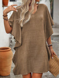 Solid Loose Ruffle V Neck Flowy Dress