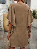 Solid Loose Ruffle V Neck Flowy Dress