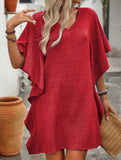 Solid Loose Ruffle V Neck Flowy Dress