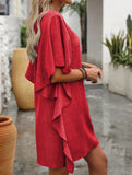 Solid Loose Ruffle V Neck Flowy Dress