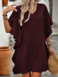 Solid Loose Ruffle V Neck Flowy Dress