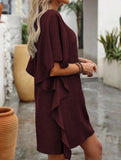 Solid Loose Ruffle V Neck Flowy Dress