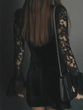 Mesh Lace Deep V Pleated Long Dress_CWDSD11732
