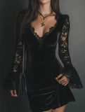 Mesh Lace Deep V Pleated Long Dress_CWDSD11732