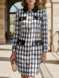 Tweed Plaid Contrast Collar Slim Dress_CWDSD11736