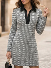 Houndstooth Knit Shirt Style Dress_CWDSD11739