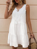 Boho White Tassel V Neck Beach Dress