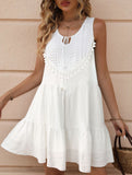 Boho White Tassel V Neck Beach Dress