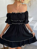 French Square Neck Ruffle A Line Dress